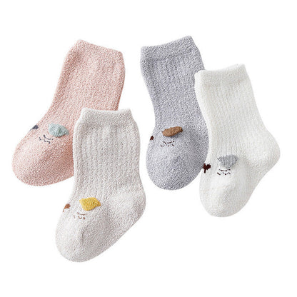 MyKids-USA® Baby Cartoon Pattern Coral Fleece Comfy Mid-Tube Socks