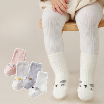 MyKids-USA® Baby Cartoon Pattern Coral Fleece Comfy Mid-Tube Socks