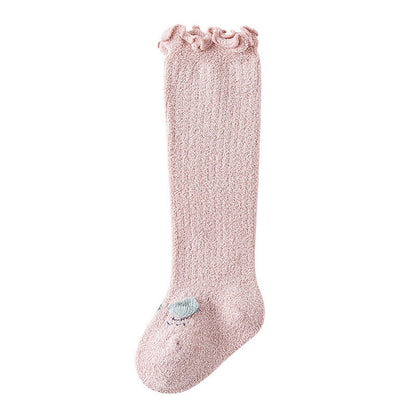 MyKids-USA® Baby Cartoon Design Coral Fleece Wooden Ear Thickened Long Tube Socks