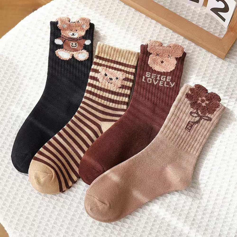 MyKids-USA® Baby Cartoon Pattern Mid-Tube Soft Cotton Fashion Socks 1 Bag=4 Pairs