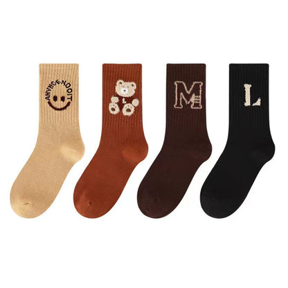 MyKids-USA® Baby Cartoon Pattern Mid-Tube Soft Cotton Fashion Socks 1 Bag=4 Pairs