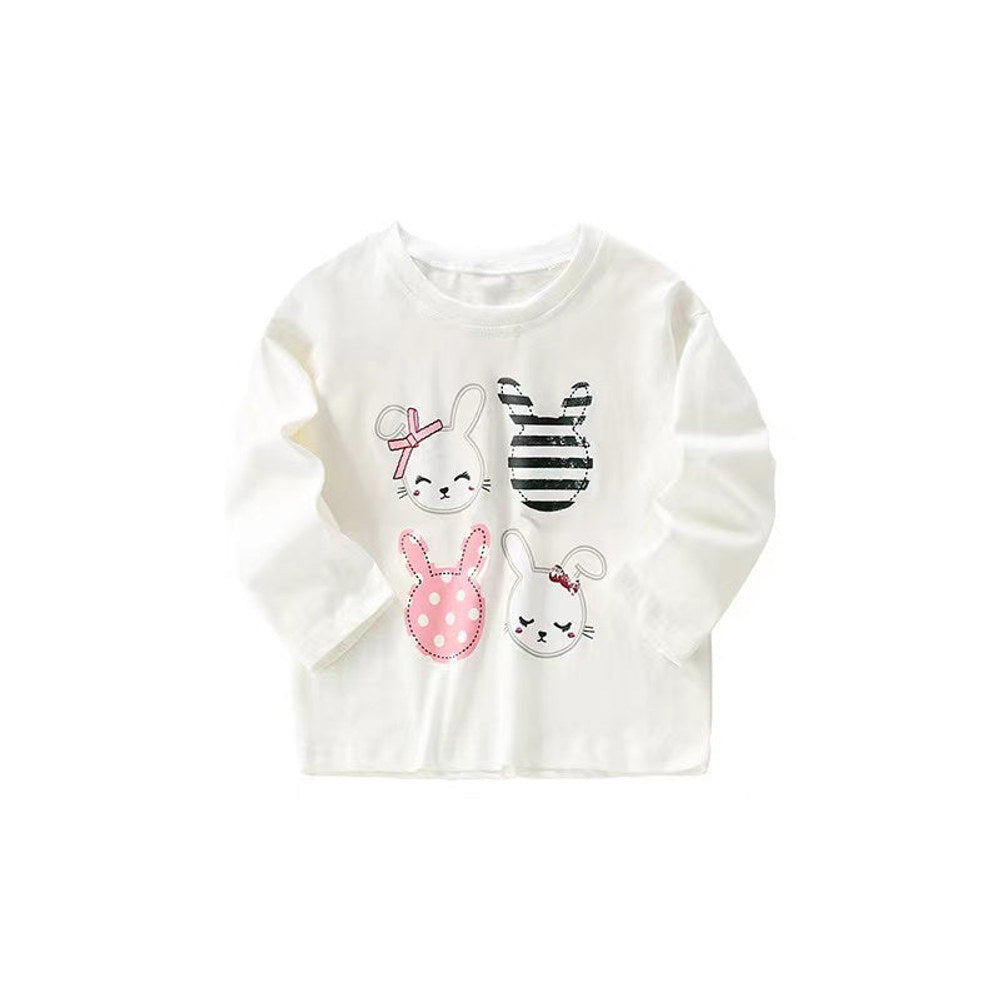 Baby Girl Rabbit Print Pattern Crewneck Long Sleeve Comfy Shirt
