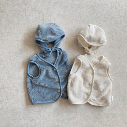 MyKids-USA® Baby Solid Color Plush Single Breasted Sleeveless Coat