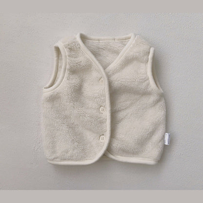 MyKids-USA® Baby Solid Color Plush Single Breasted Sleeveless Coat