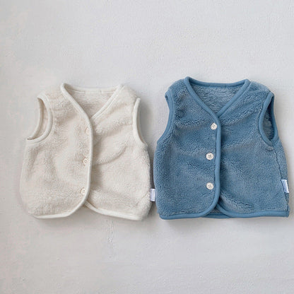 MyKids-USA® Baby Solid Color Plush Single Breasted Sleeveless Coat