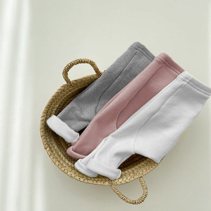 MyKids-USA® Baby Boy And Girl Solid Color Fleece Thickened Pants