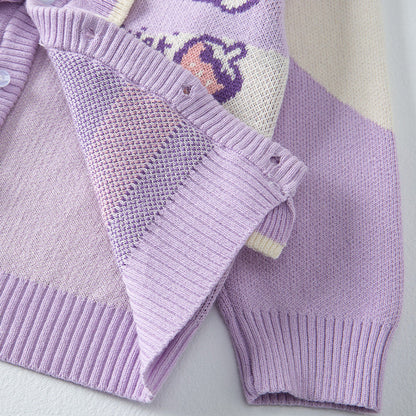 MyKids-USA® Baby Girl Flower Graphic Mesh Design V-Neck Knit Cardigan