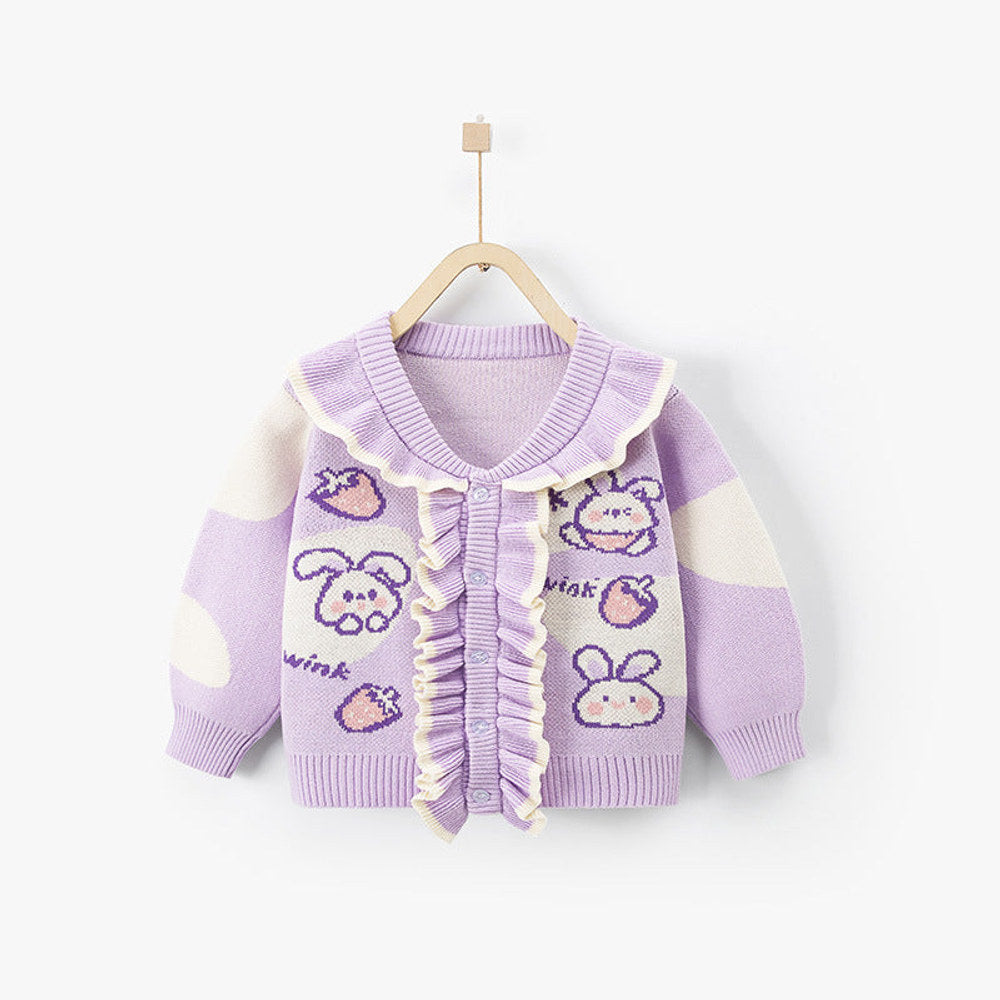 MyKids-USA® Baby Girl Flower Graphic Mesh Design V-Neck Knit Cardigan