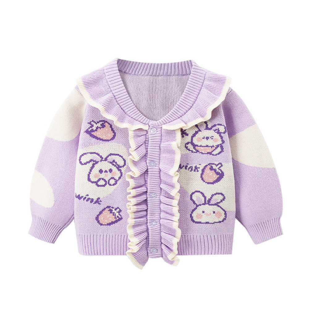 MyKids-USA® Baby Girl Flower Graphic Mesh Design V-Neck Knit Cardigan