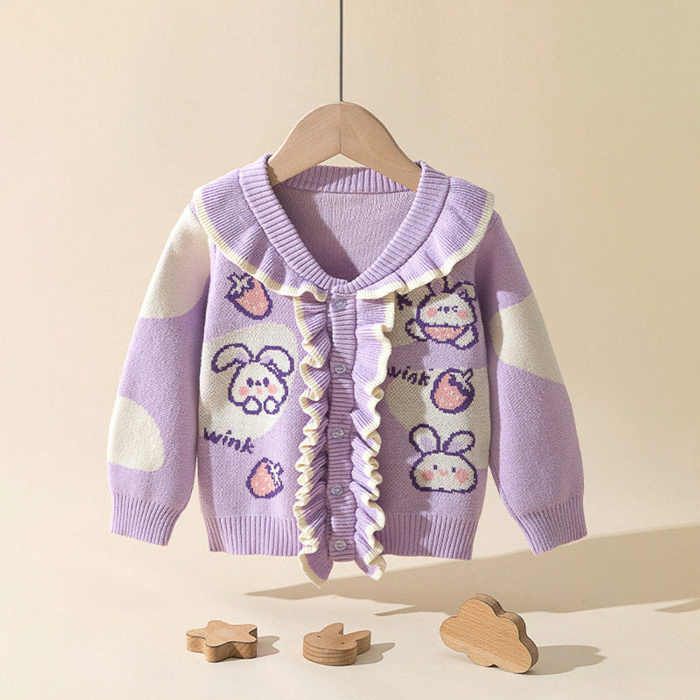 MyKids-USA® Baby Girl Flower Graphic Mesh Design V-Neck Knit Cardigan