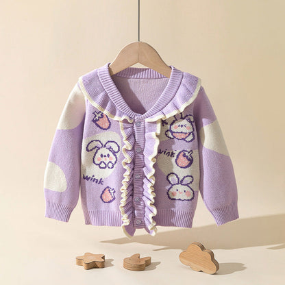 MyKids-USA® Baby Girl Flower Graphic Mesh Design V-Neck Knit Cardigan