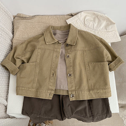 MyKids-USA® Baby Solid Color Demin Cool Japan Style Jacket Coat
