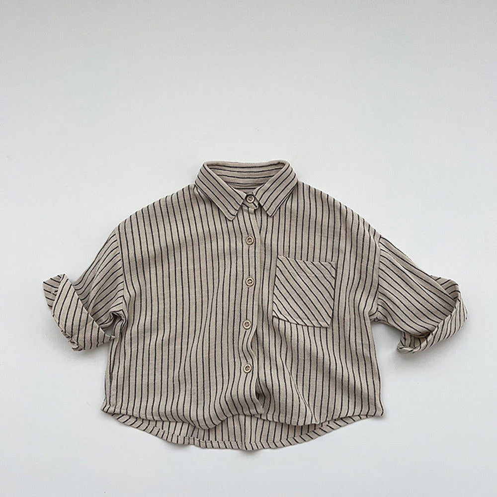 MyKids-USA® Baby Striped Print Pattern Single Breasted Design Cotton Shirt