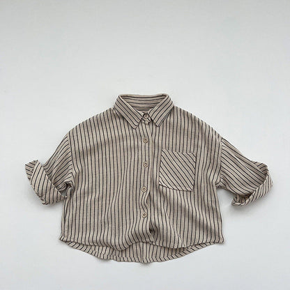 MyKids-USA® Baby Striped Print Pattern Single Breasted Design Cotton Shirt