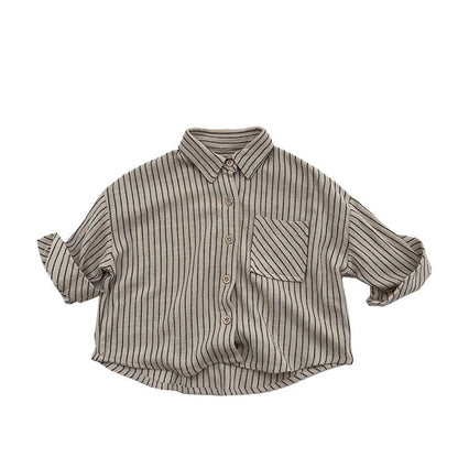MyKids-USA® Baby Striped Print Pattern Single Breasted Design Cotton Shirt