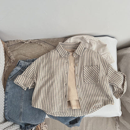 MyKids-USA® Baby Striped Print Pattern Single Breasted Design Cotton Shirt