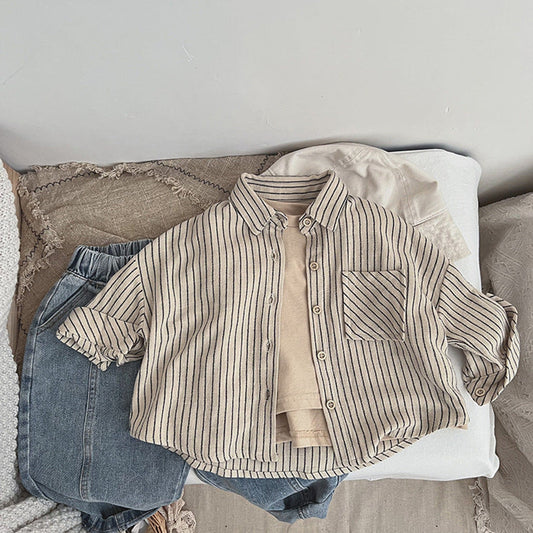MyKids-USA® Baby Striped Print Pattern Single Breasted Design Cotton Shirt