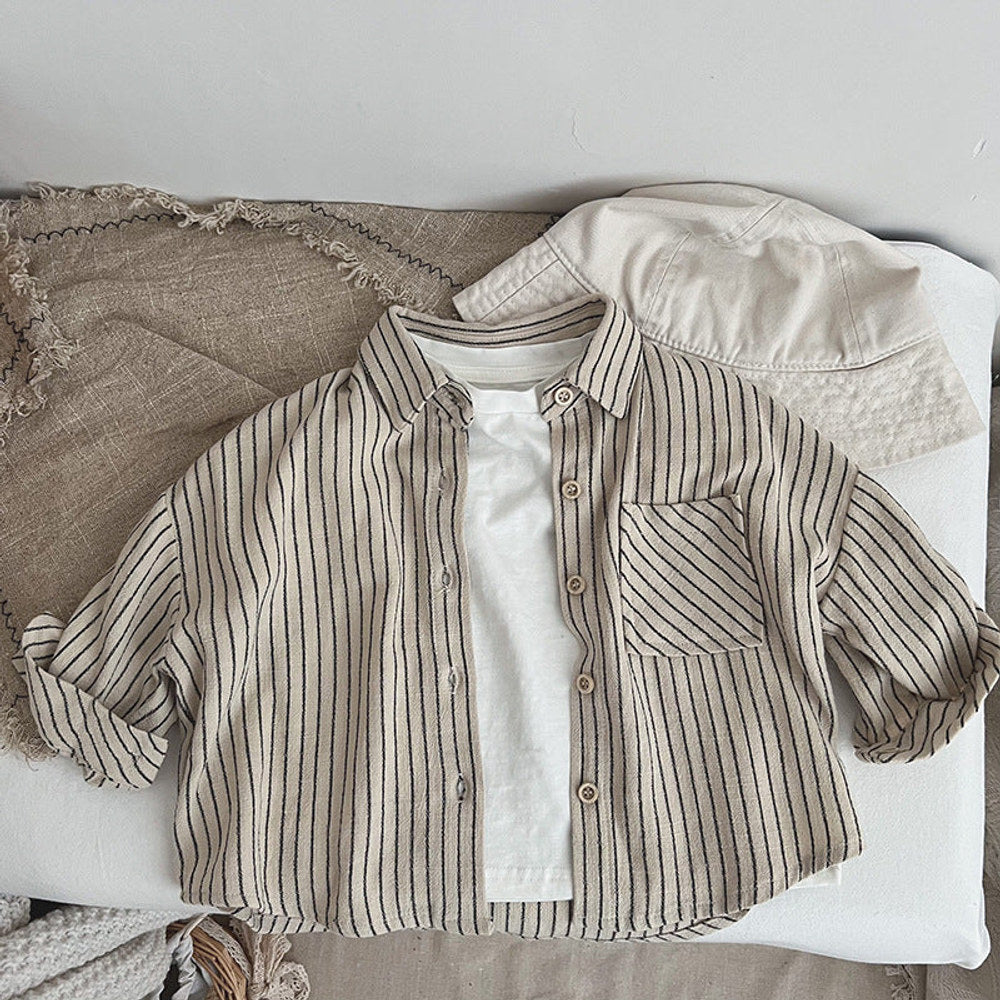 MyKids-USA® Baby Striped Print Pattern Single Breasted Design Cotton Shirt