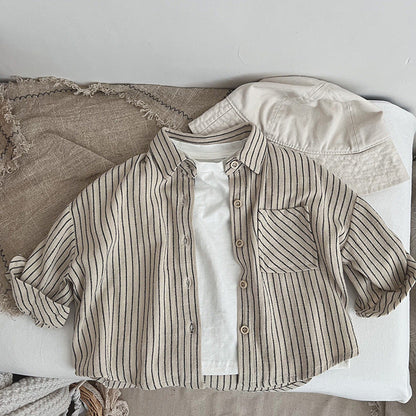 MyKids-USA® Baby Striped Print Pattern Single Breasted Design Cotton Shirt