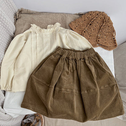 MyKids-USA® Baby Solid Color Corduroy Fabric Casual Lantern Skirt