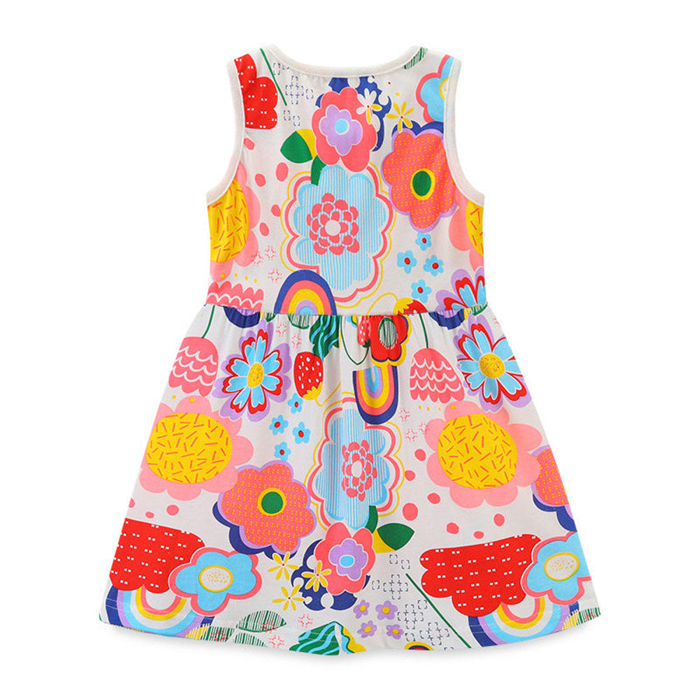 MyKids-USA® Baby Girl Cartoon Print Pattern Sleeveless Cute Dress In