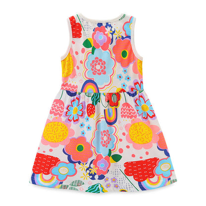 MyKids-USA® Baby Girl Cartoon Print Pattern Sleeveless Cute Dress In