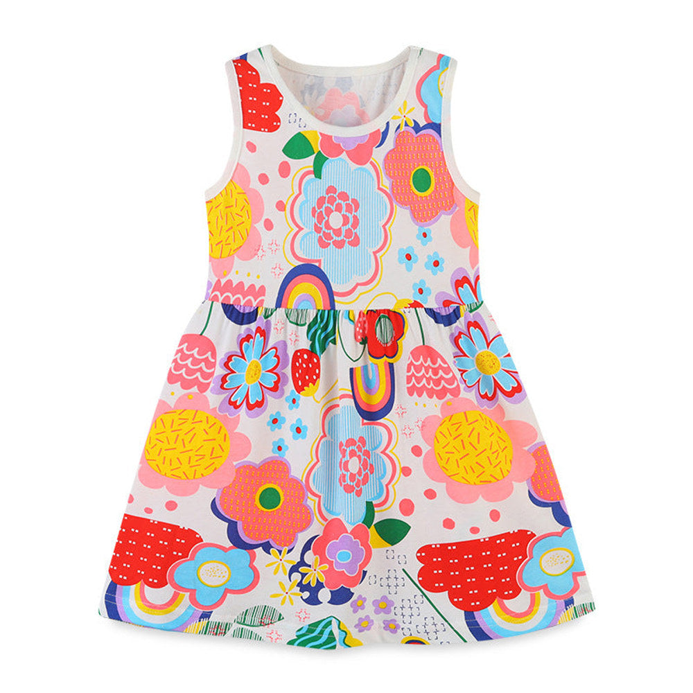 MyKids-USA® Baby Girl Cartoon Print Pattern Sleeveless Cute Dress In