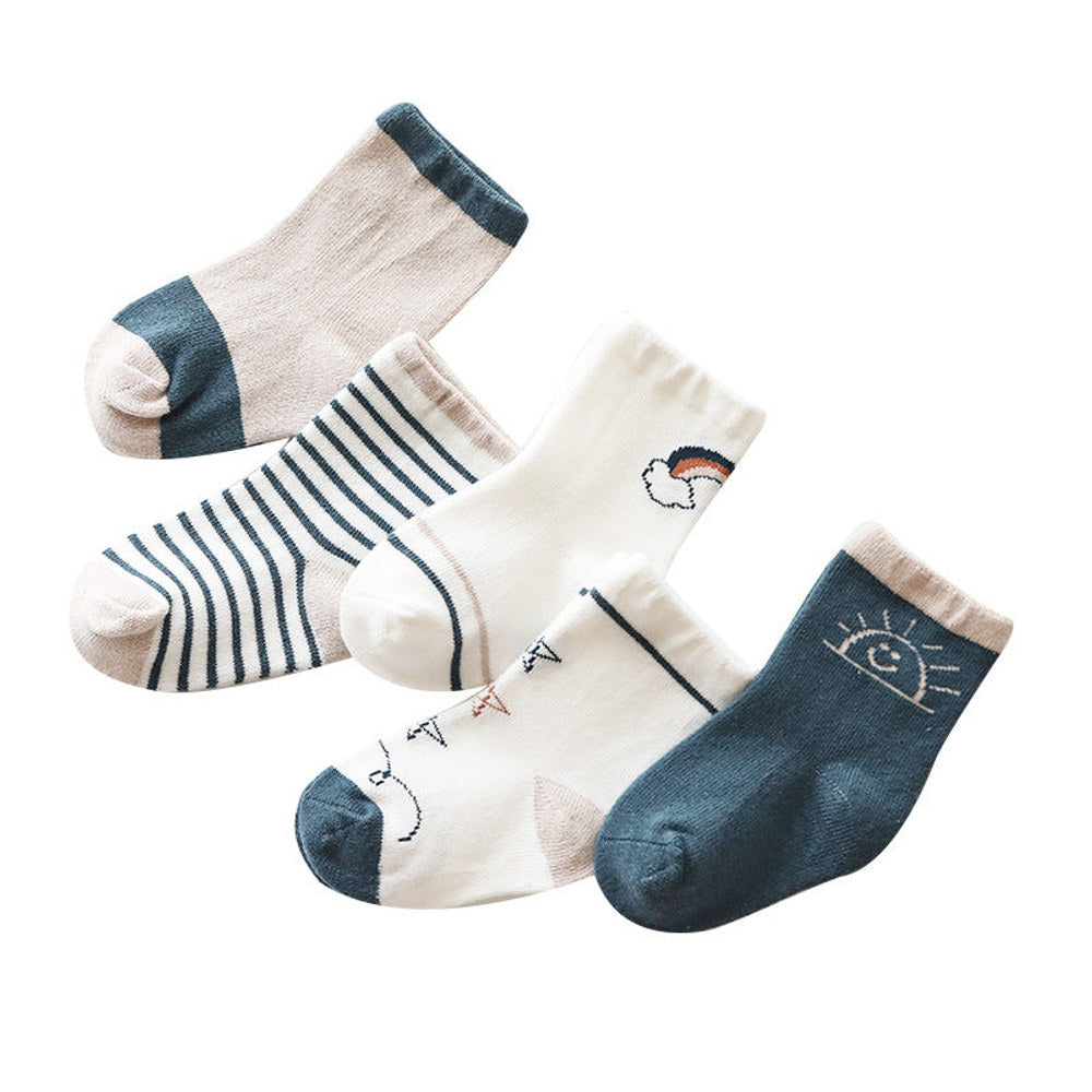 MyKids-USA® Baby Print Pattern Spring Autumn Cotton 1Bag=5Pairs Socks