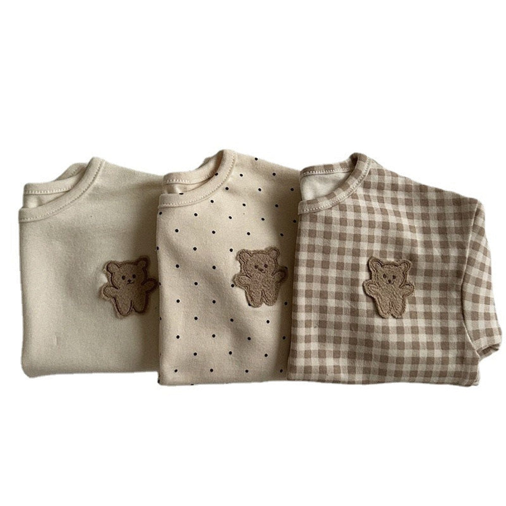 MyKids-USA® Baby Dot Pattern Cartoon Bear Patched Design Cotton Shirt
