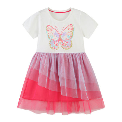 MyKids-USA® Baby Girl Butterfly Patched Pattern Mesh Patchwork Dress