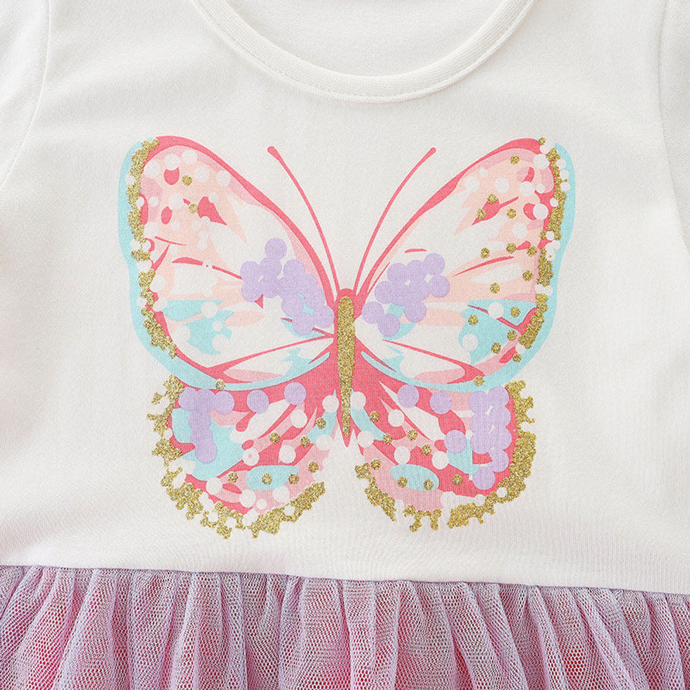 MyKids-USA® Baby Girl Butterfly Patched Pattern Mesh Patchwork Dress