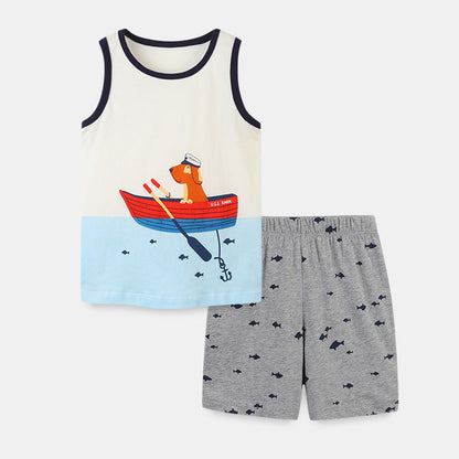 MyKids-USA® Baby Boy Cartoon Dog Graphic Sleeveless Western Style Sets