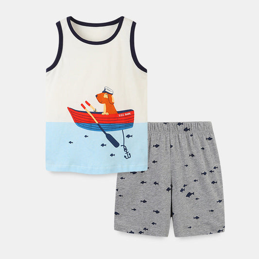MyKids-USA® Baby Boy Cartoon Dog Graphic Sleeveless Summer Western Style Sets
