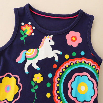 MyKids-USA® Baby Girl Cartoon Graphic Sleeveless Cute Style Dress