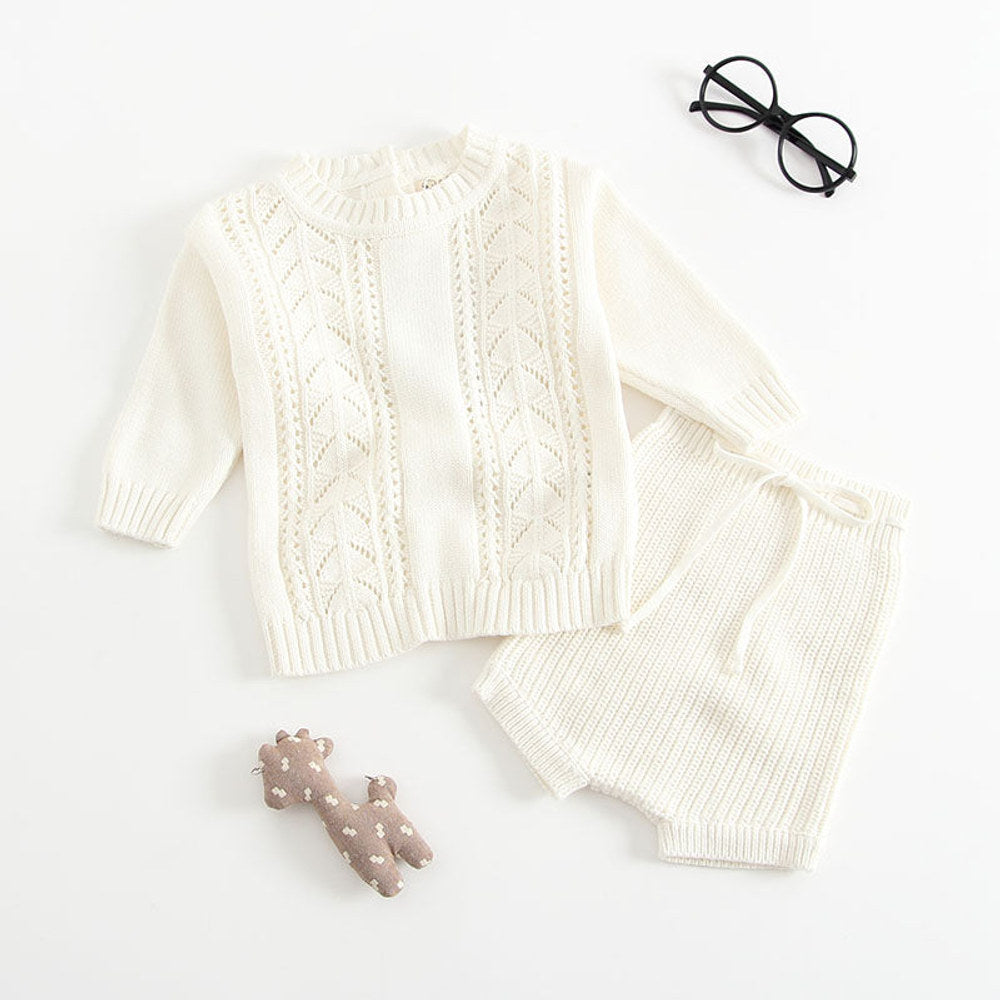 MyKids-USA® Baby Solid Color Hollow Carved Design Knitwear Sets