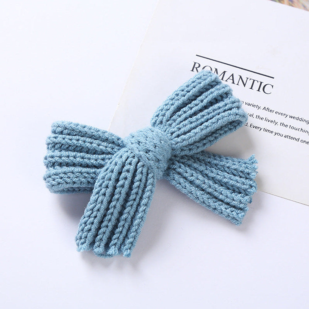 MyKids-USA® Baby Solid Color Big Knitted Bow Handmade Hairpin