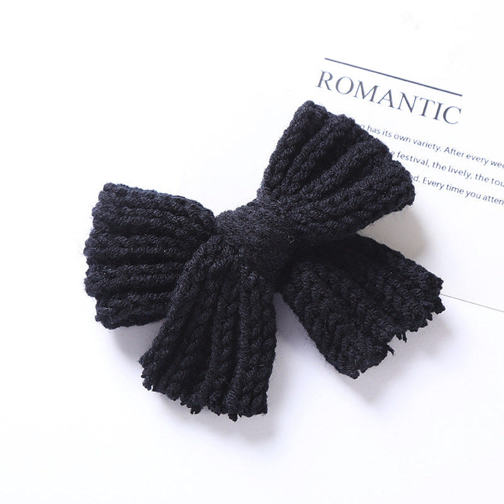 MyKids-USA® Baby Solid Color Big Knitted Bow Handmade Hairpin