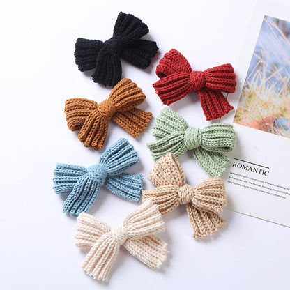 MyKids-USA® Baby Solid Color Big Knitted Bow Handmade Hairpin