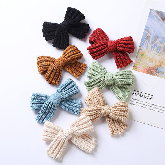 MyKids-USA® Baby Solid Color Big Knitted Bow Handmade Hairpin