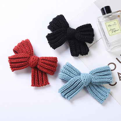 MyKids-USA® Baby Solid Color Big Knitted Bow Handmade Hairpin