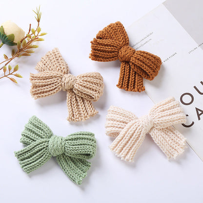 MyKids-USA® Baby Solid Color Big Knitted Bow Handmade Hairpin