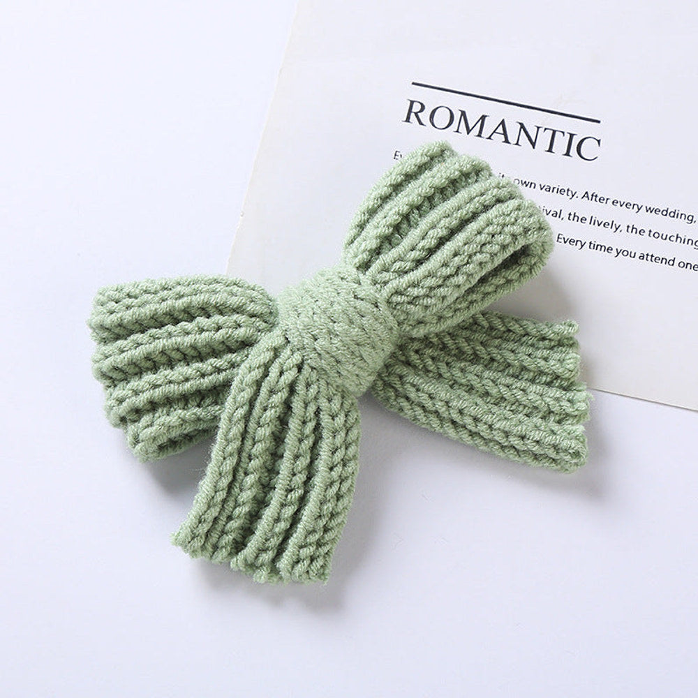 MyKids-USA® Baby Solid Color Big Knitted Bow Handmade Hairpin
