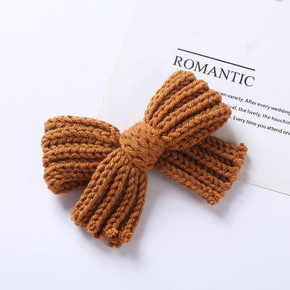 MyKids-USA® Baby Solid Color Big Knitted Bow Handmade Hairpin