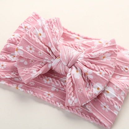 MyKids-USA® Baby Floral Print Soft Big Bow Headband