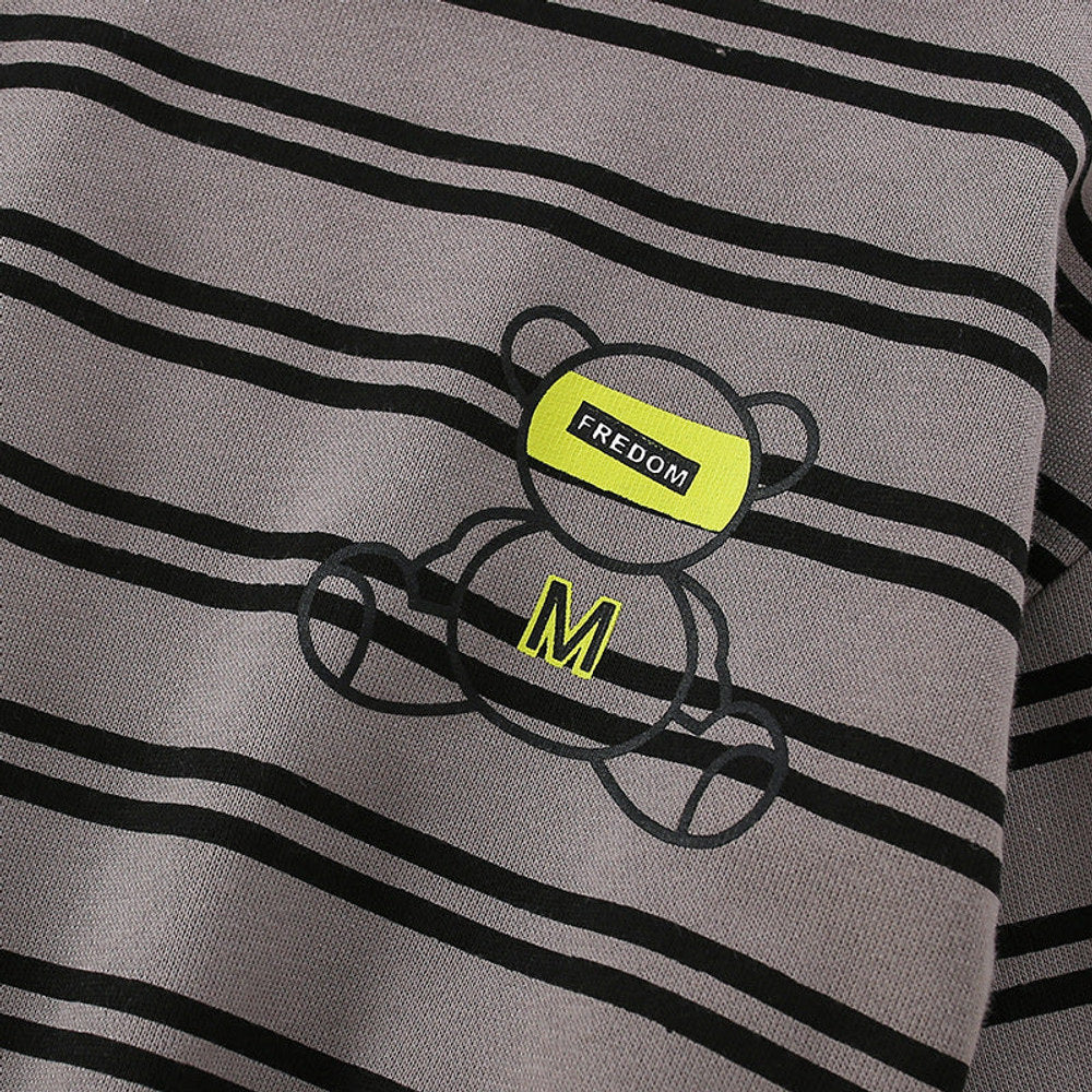 MyKids-USA® Baby Boy Bear And Striped Pattern Long Sleeve Sweatshirt