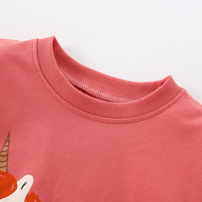 MyKids-USA® Baby Girl Cartoon Print Pattern Solid Color Terry Hoodie