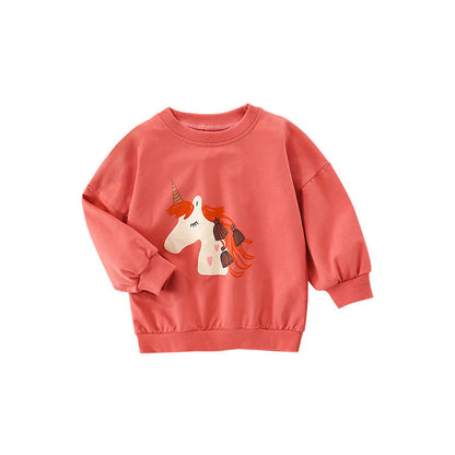 MyKids-USA® Baby Girl Cartoon Print Pattern Solid Color Terry Hoodie