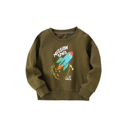 MyKids-USA® Baby Boy Rocket Graphic Crewneck Long Sleeve Cotton Hoodie