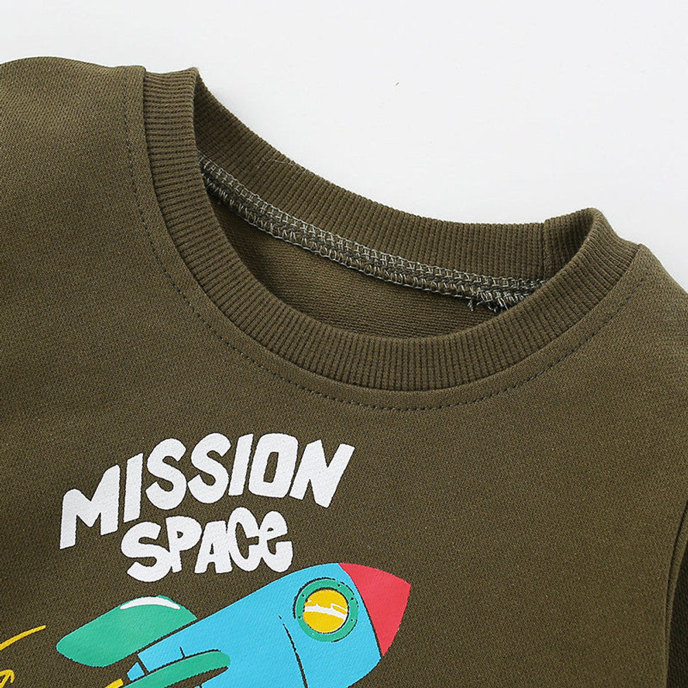 MyKids-USA® Baby Boy Rocket Graphic Crewneck Long Sleeve Cotton Hoodie