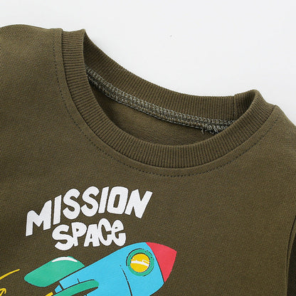 MyKids-USA® Baby Boy Rocket Graphic Crewneck Long Sleeve Cotton Hoodie